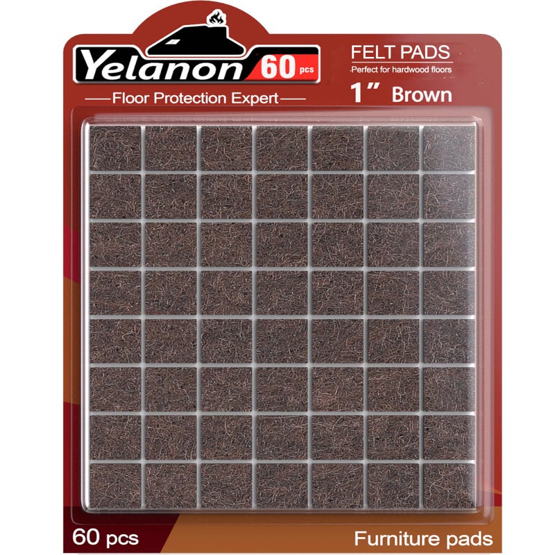 Yelanon Felt Furniture Pads -60 Pcs Premium Felt Pads for Chair Legs Furniture, Floor Protectors for Hardwood Floors, Brown - Image 1